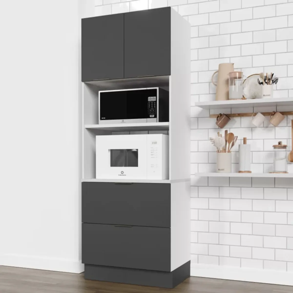 TU MESITA - Mueble para Microondas Milton color BlancoNegro 2 puertas 2 cajones