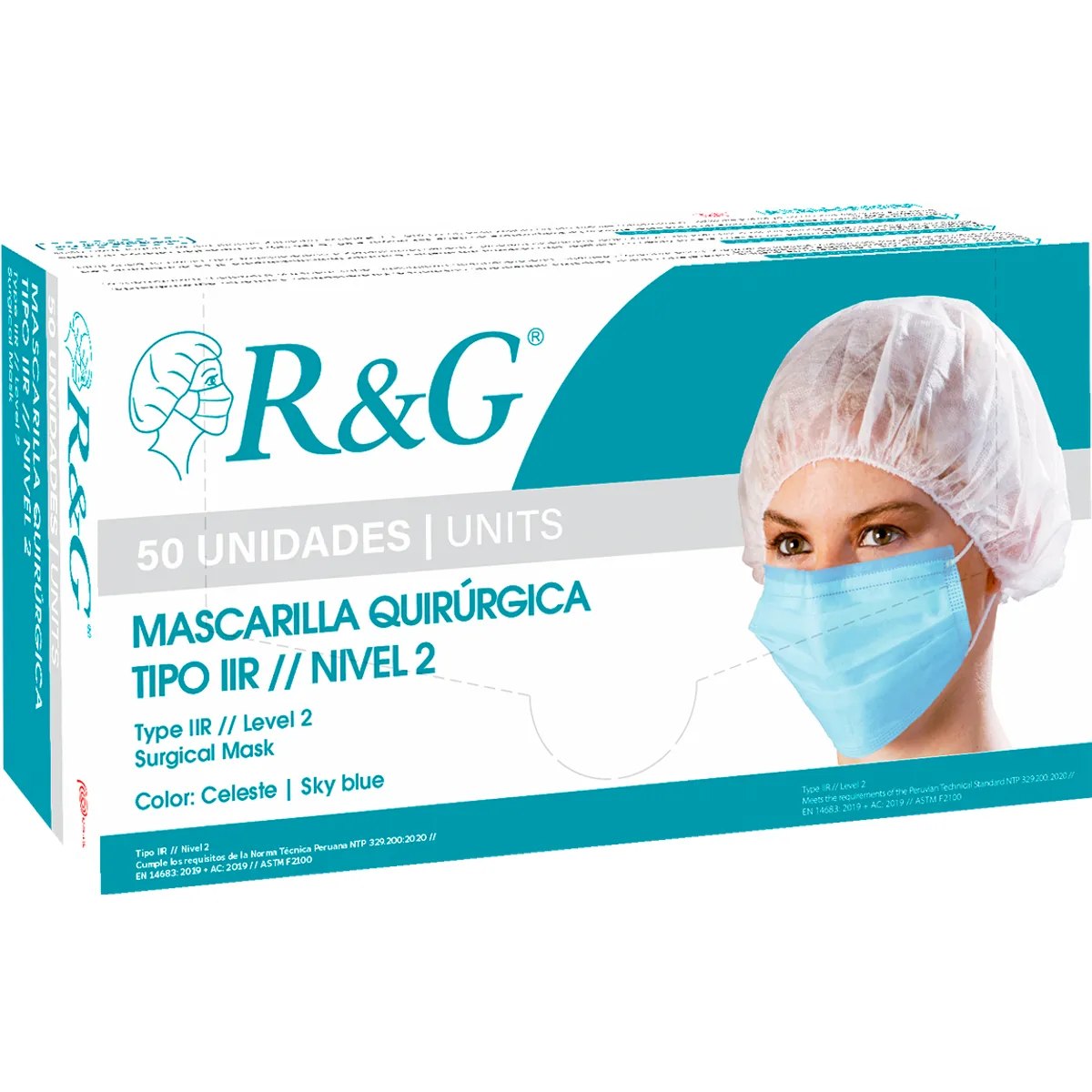 R&G - Mascarilla Quirurgica Descartable Celeste R&G Caja x 50 und