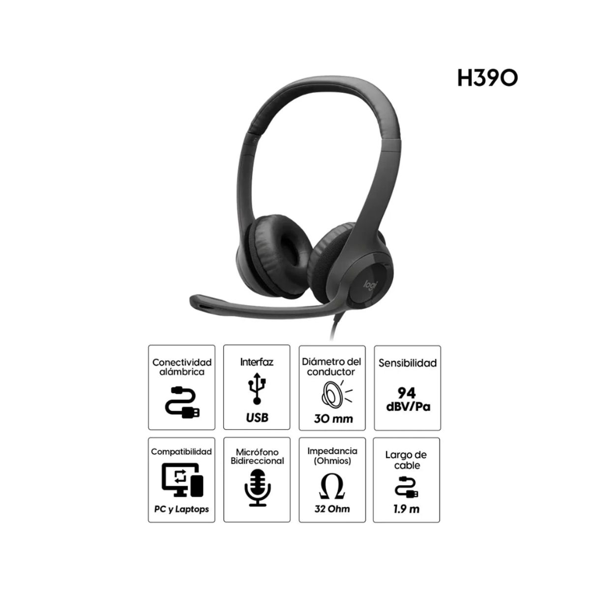 LOGITECH - AUDIFONO CON MICROFONO LOGITECH H390 CON CABLE NOISE CANCELLING NEGRO