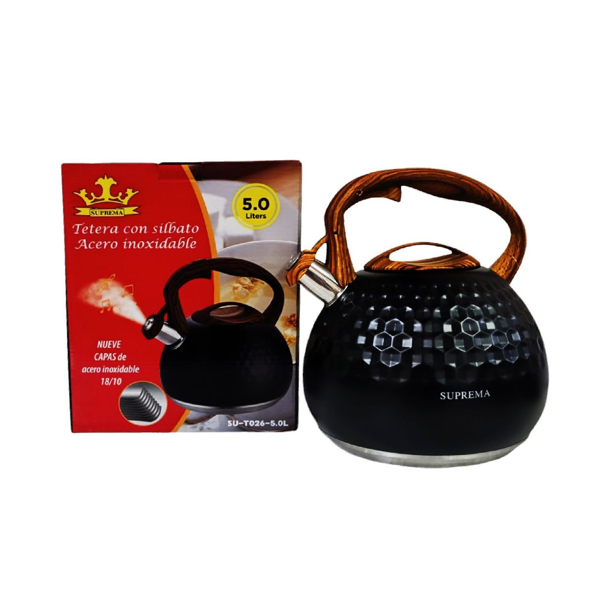 GENERICO - Tetera Suprema 5 Litros Granito con Acero Inoxidable 18/10 Negro T026