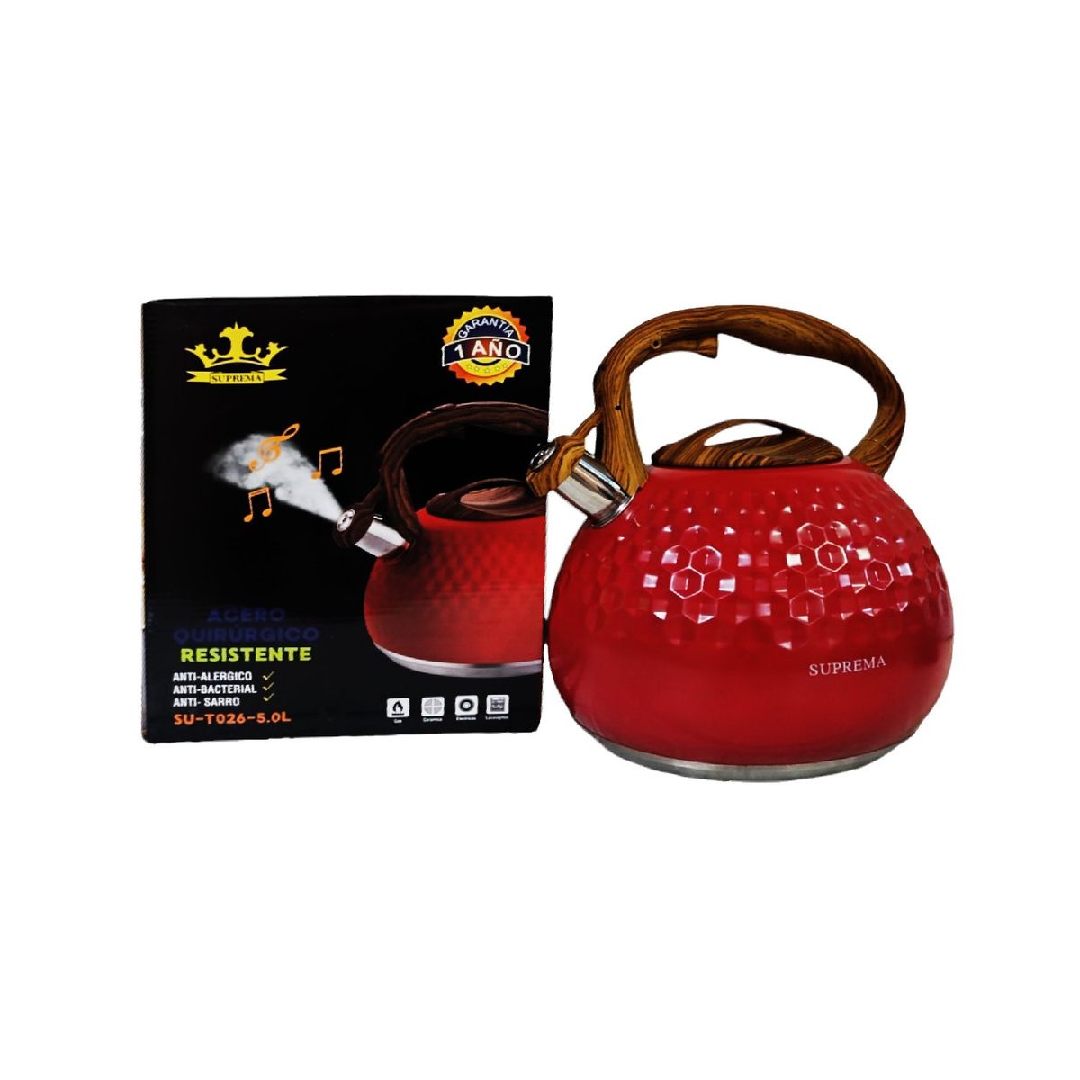 GENERICO - Tetera Suprema 5 Litros Granito con Acero Inoxidable 18/10 Rojo T026