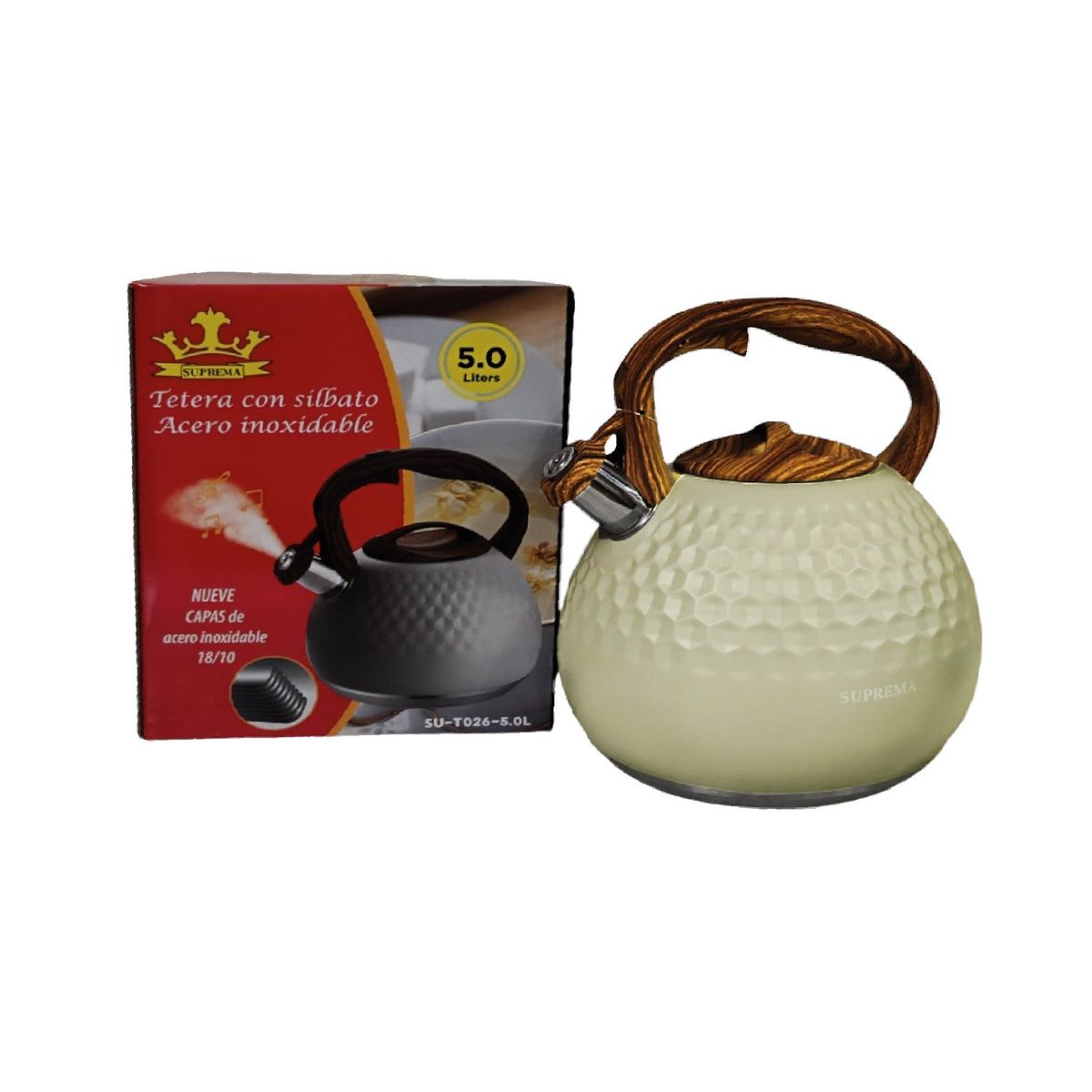 GENERICO - Tetera Suprema 5 Litros Granito con Acero Inoxidable 18/10 Beige T026