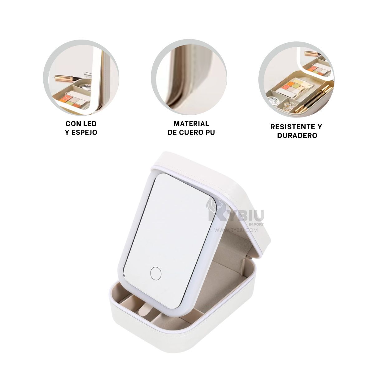 RYBIU IMPORT - Cajon para Damas con Espejo Color Blanco Y+Post-it Adhesivos