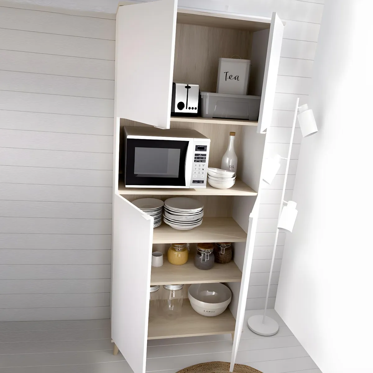 TU MESITA - Armario para Microondas Heidi color BlancoRoble TU MESITA