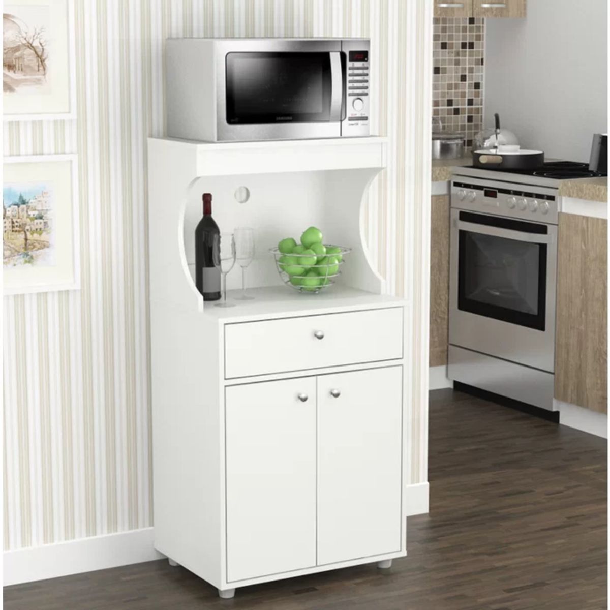 TU MESITA - Mueble para Microondas Clásico Namibia Color Blanco 2 puertas 1 cajón
