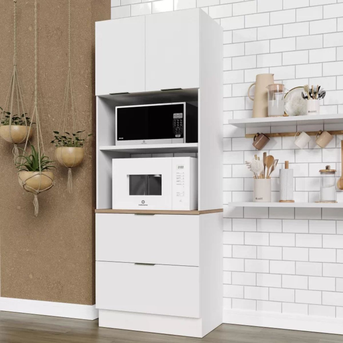 TU MESITA - Mueble para Microondas Milton color Blanco 2 puertas 2 cajones