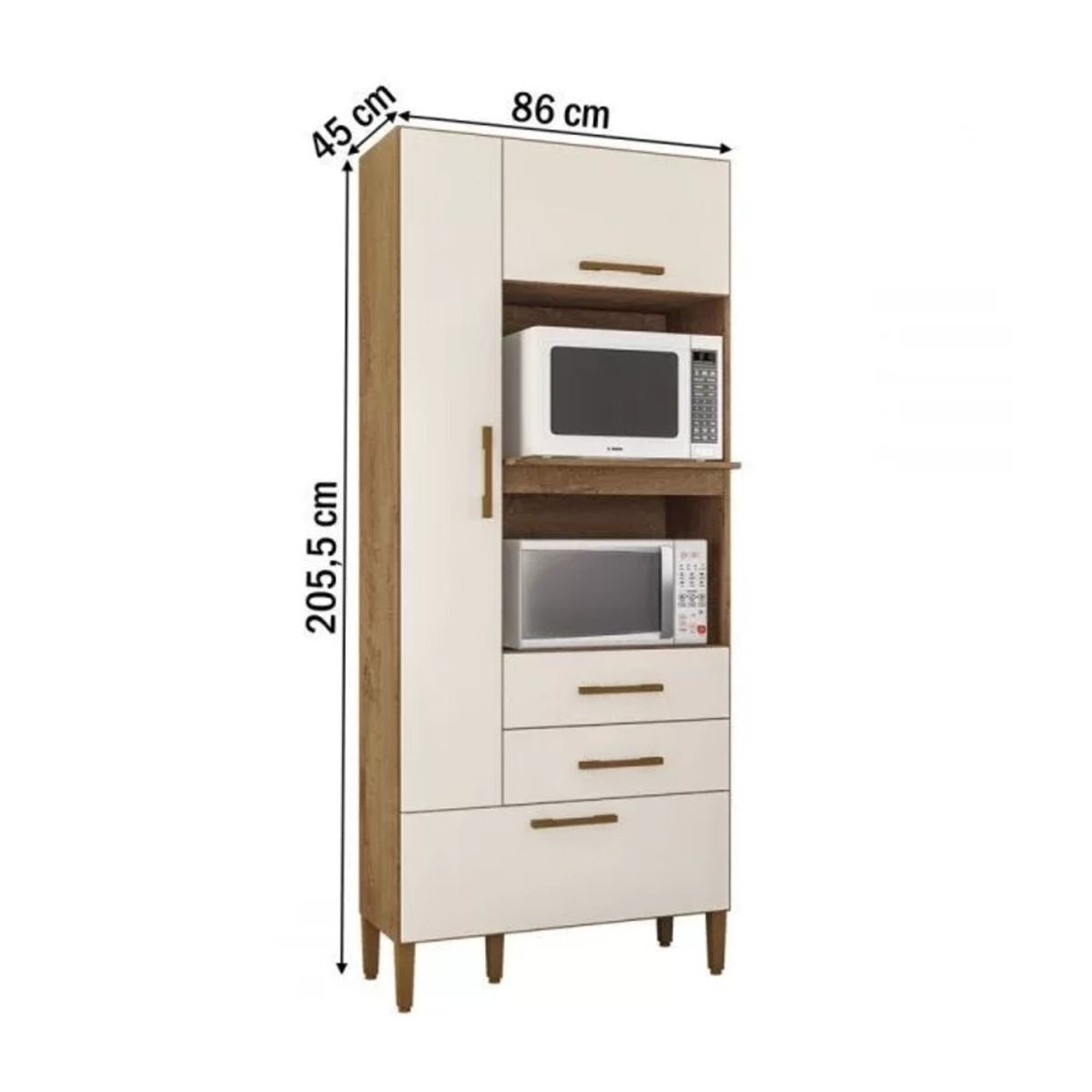 TU MESITA - Mueble para Microondas Kansas color BlancoMarrón 3 puertas 2 cajones