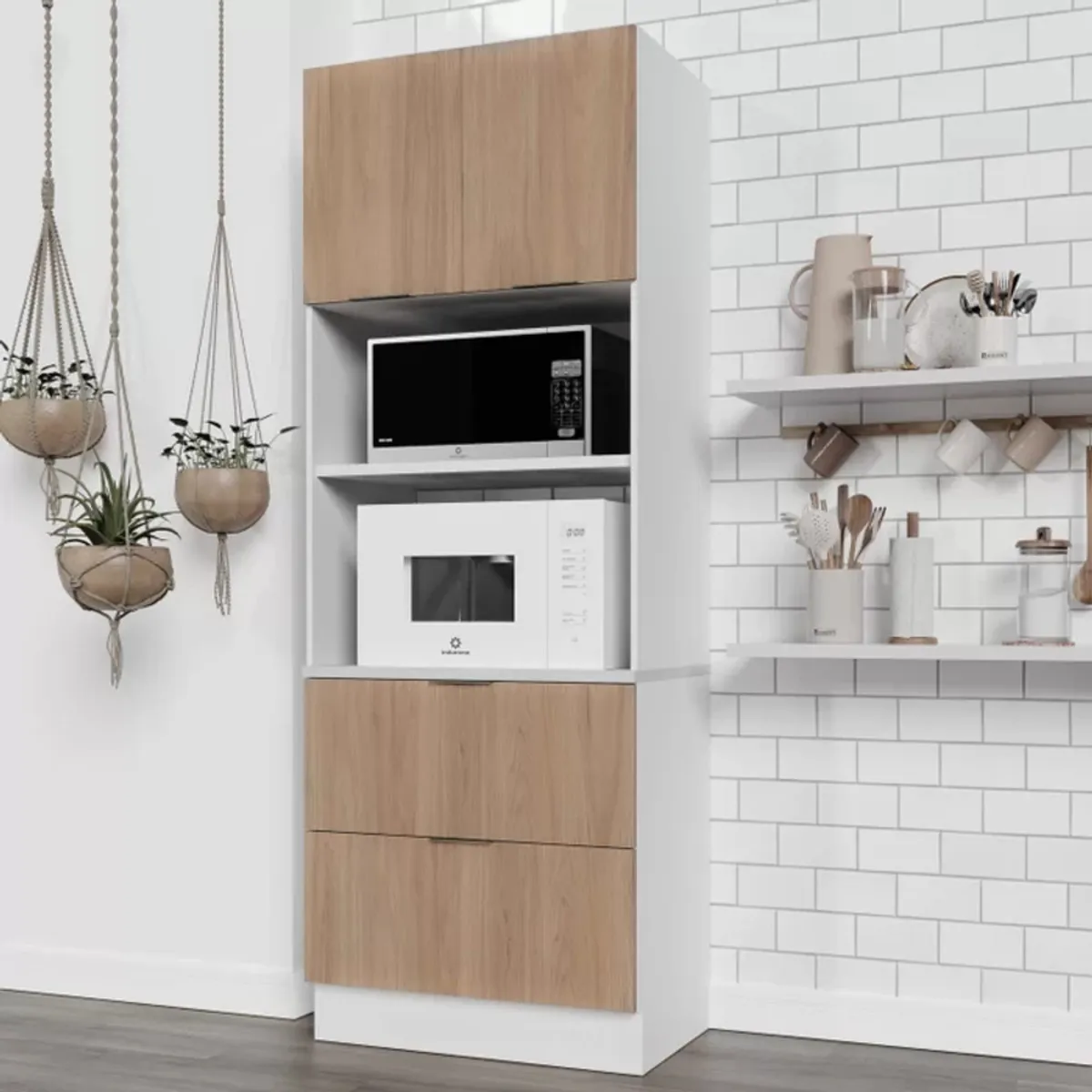 TU MESITA - Mueble para Microondas Milton color BlancoDuna 2 puertas 2 cajones