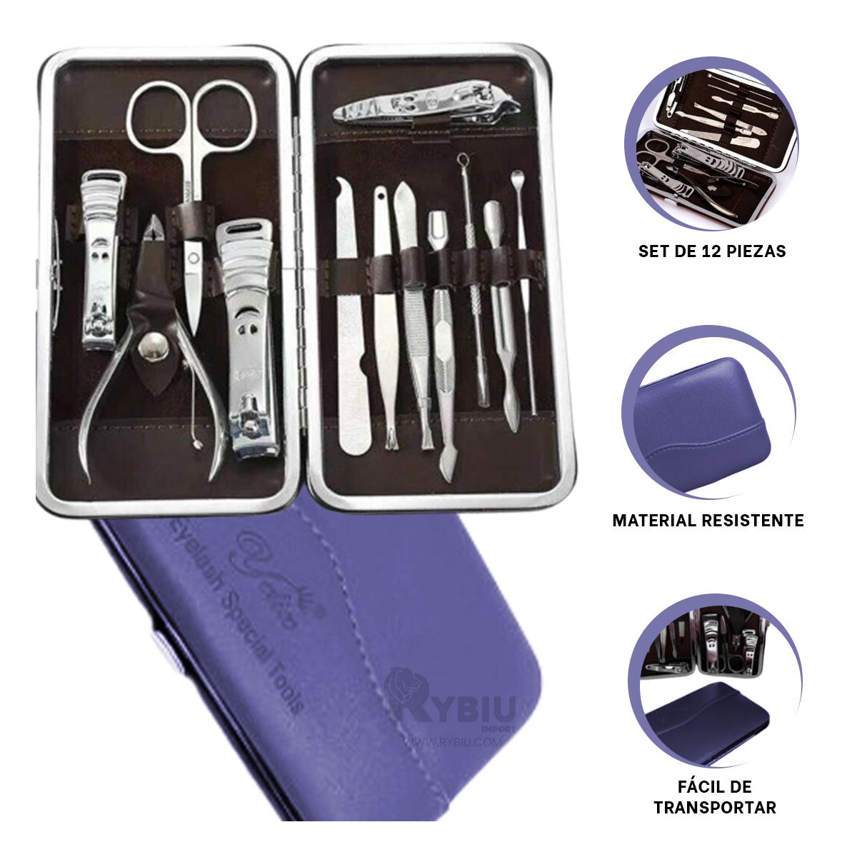 RYBIU IMPORT - Pack Unas Resistente en Tono Azul Y+Regalo Ligas para Peinar