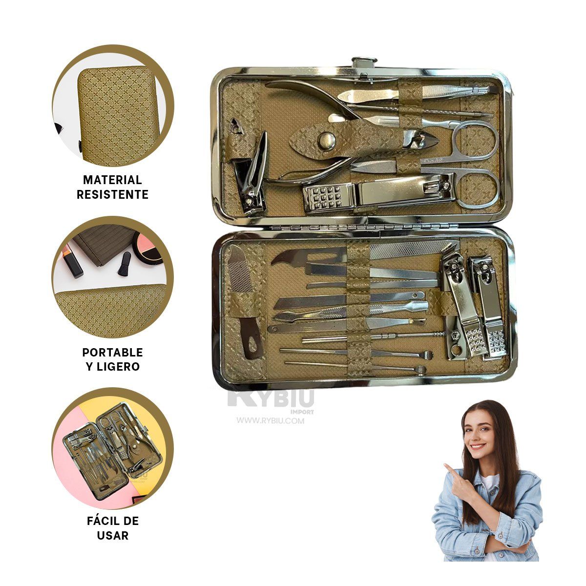 RYBIU IMPORT - Pack Util para Unas Color Dorado Y+Regalo Ligas para Peinar