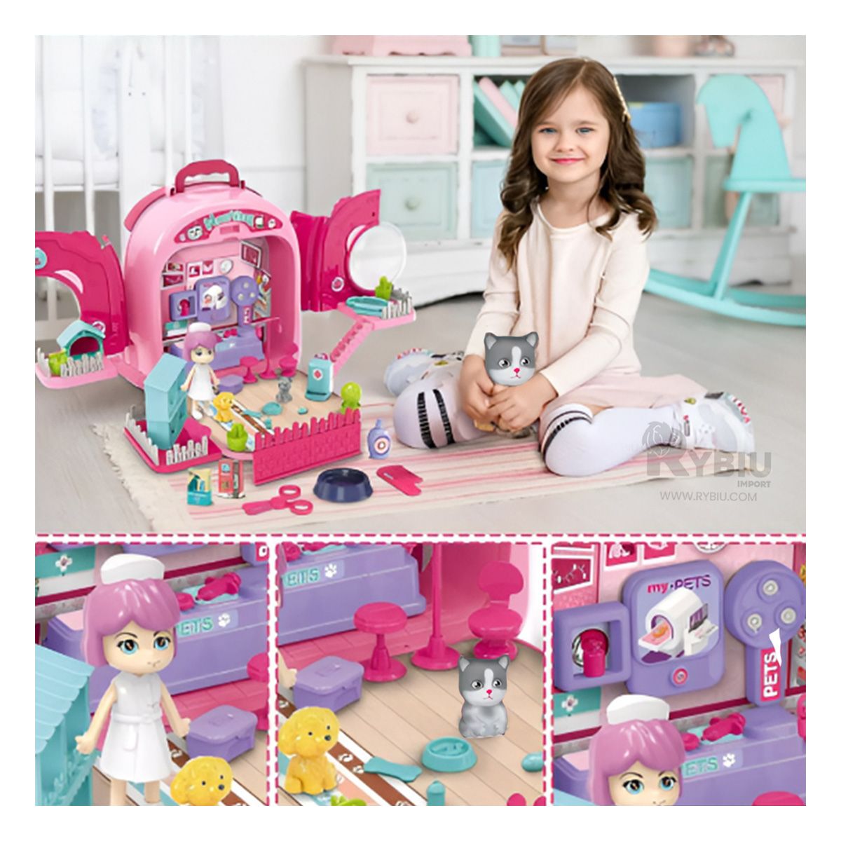 GENERICO - Set Portable y con Mascota en Color Rosado Y+Gift Stickers