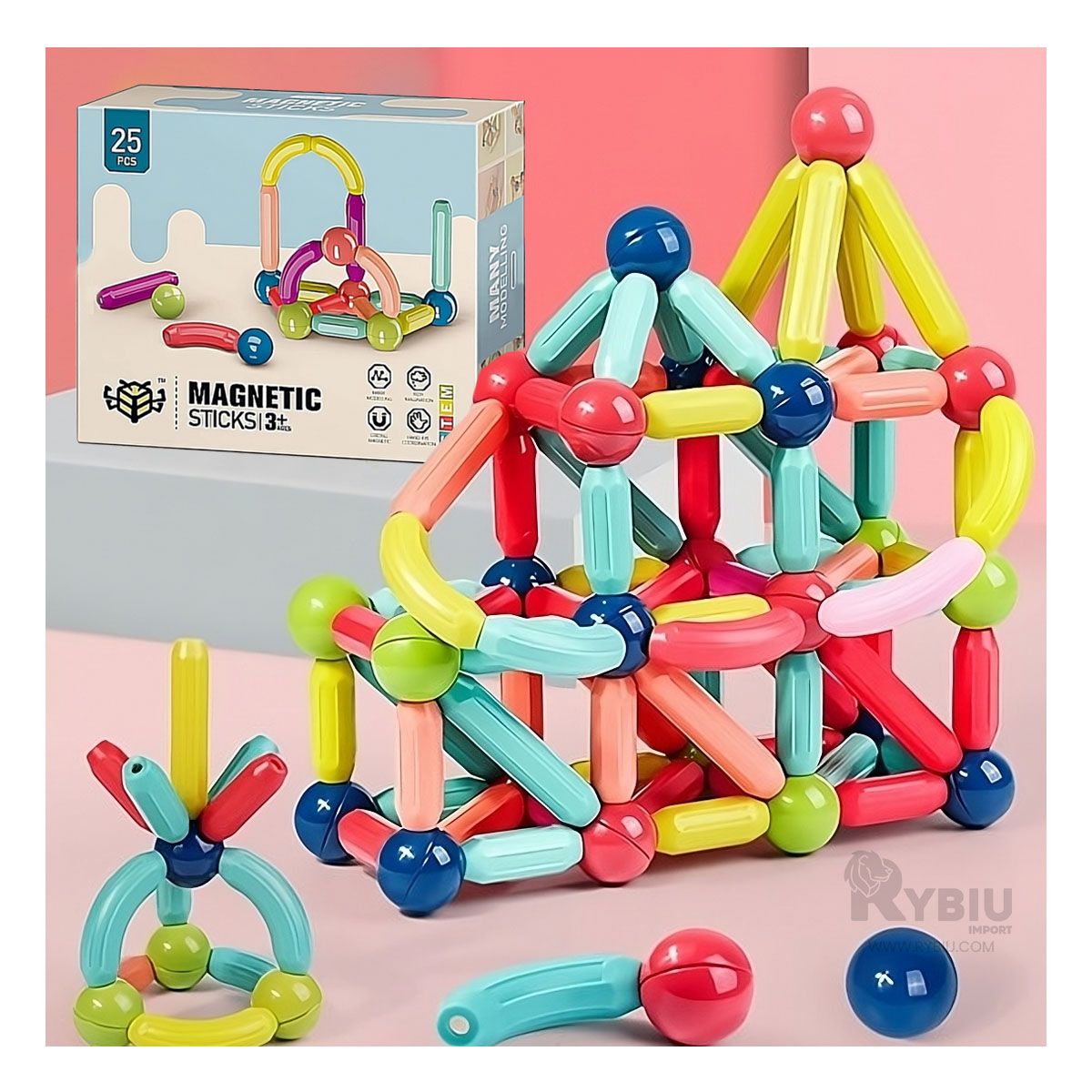 GENERICO - Juego Magnetico de 25 Piezas para Niños Multicolor