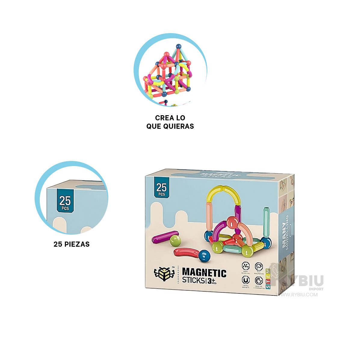 GENERICO - Juego Magnetico de 25 Piezas para Niños Multicolor