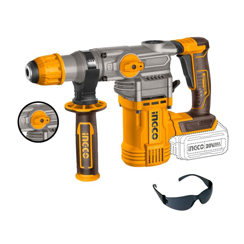 INGCO TOOLS - ROTOMARTILLO INALÁMBRICO 45J BRUSHLESS INGCO CONCRETO + LENTES