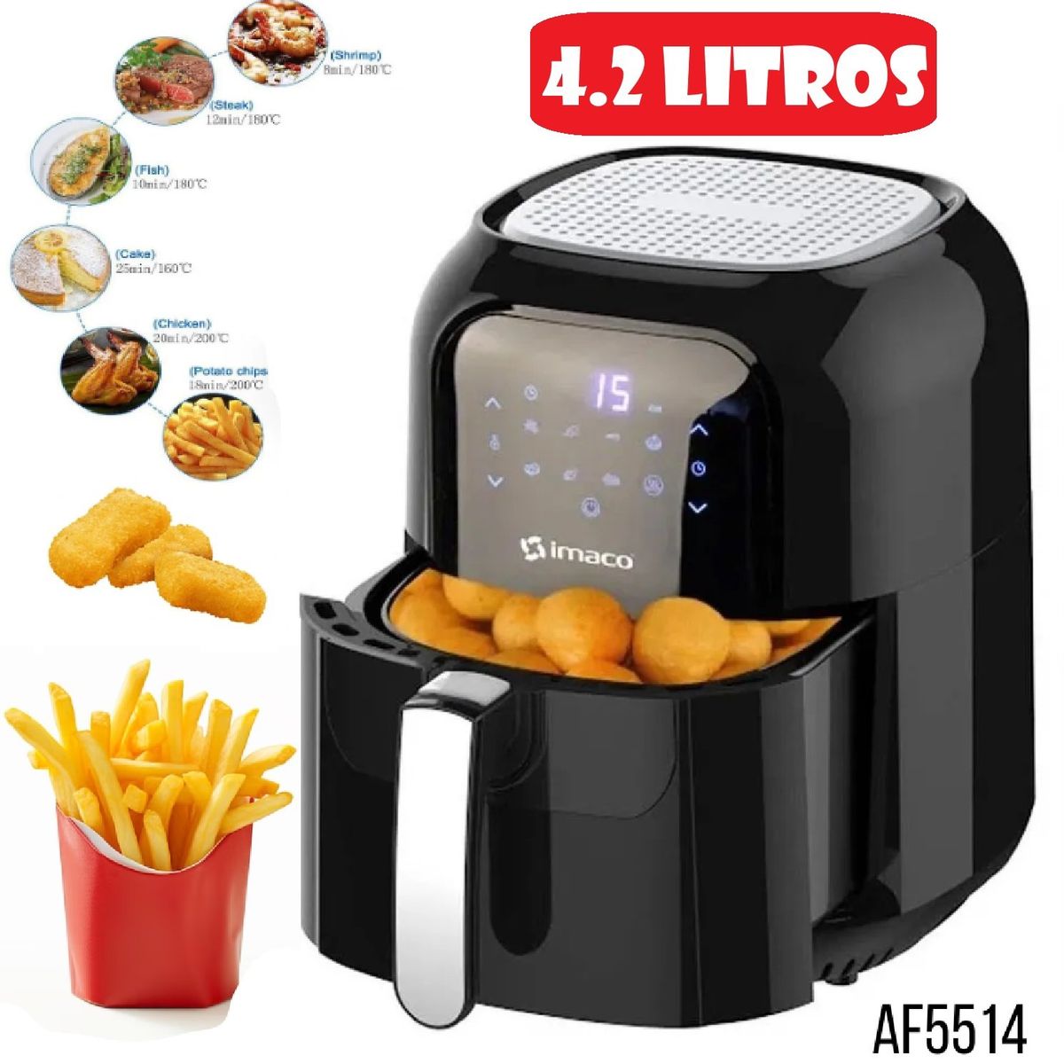 IMACO - Freidora de Aire Digital Turbo Xl 6 Litros AF6018