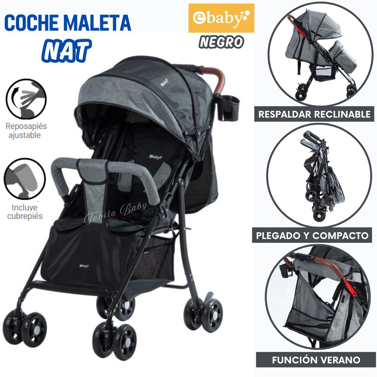 EBABY - Coche Maleta plegable NAT Negro