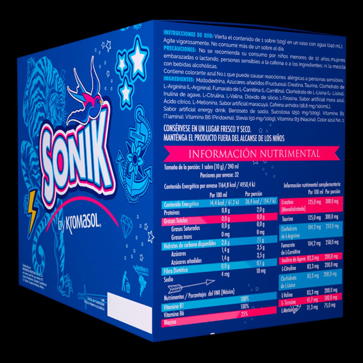 GENERICO - Sonik By Kromasol® Energizante 32 Sobres 10g C/u Mora Azul