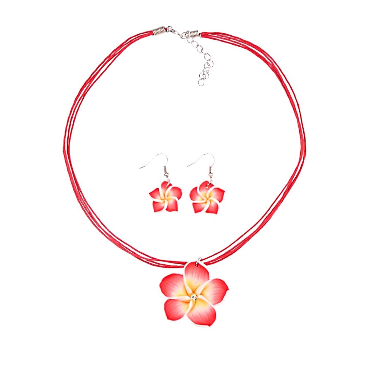 GENERICO - Set collar y aretes flores rojas