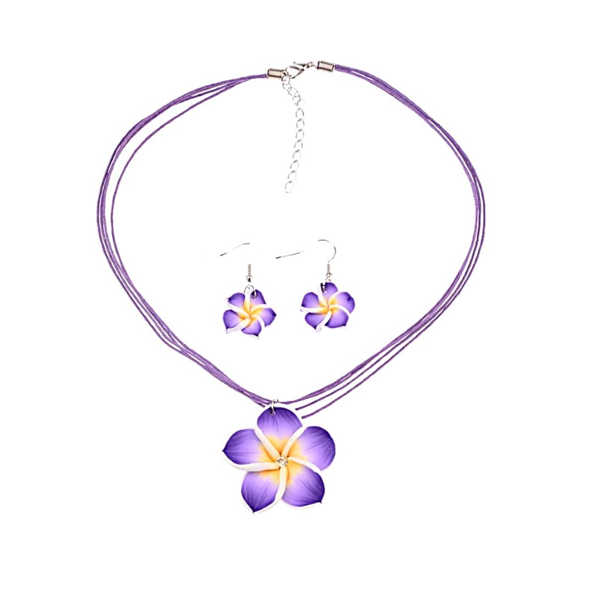 GENERICO - Set collar y aretes flores moradas