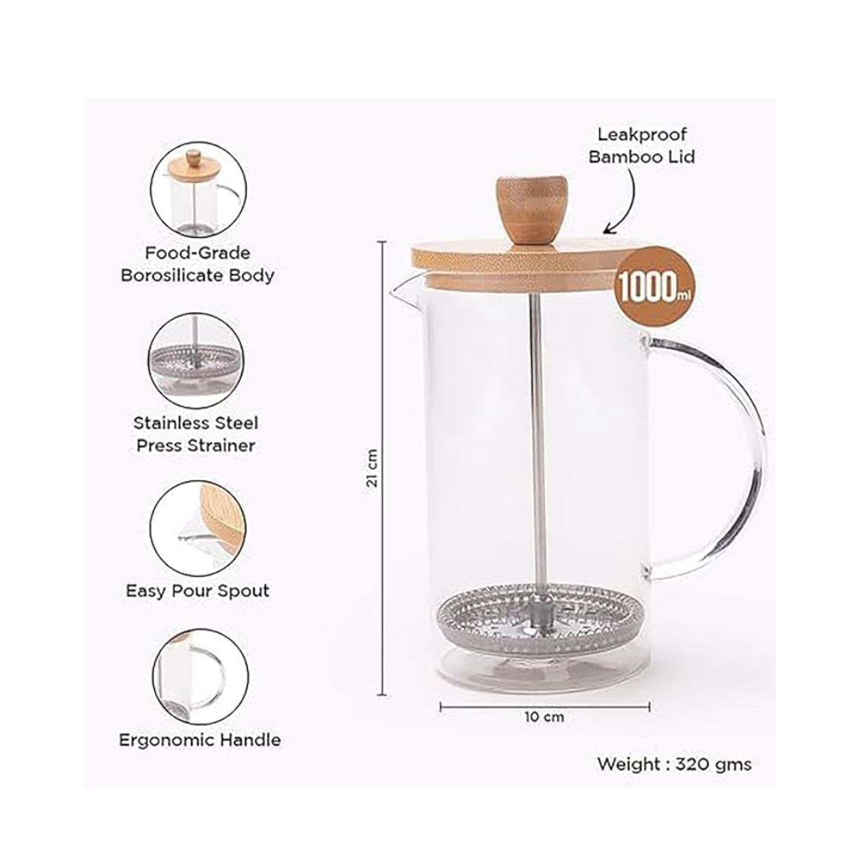 GENERICO - Cafetera prensa bambú 1000
