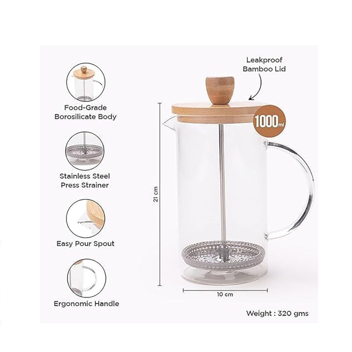 GENERICO - Cafetera prensa bambú 1000