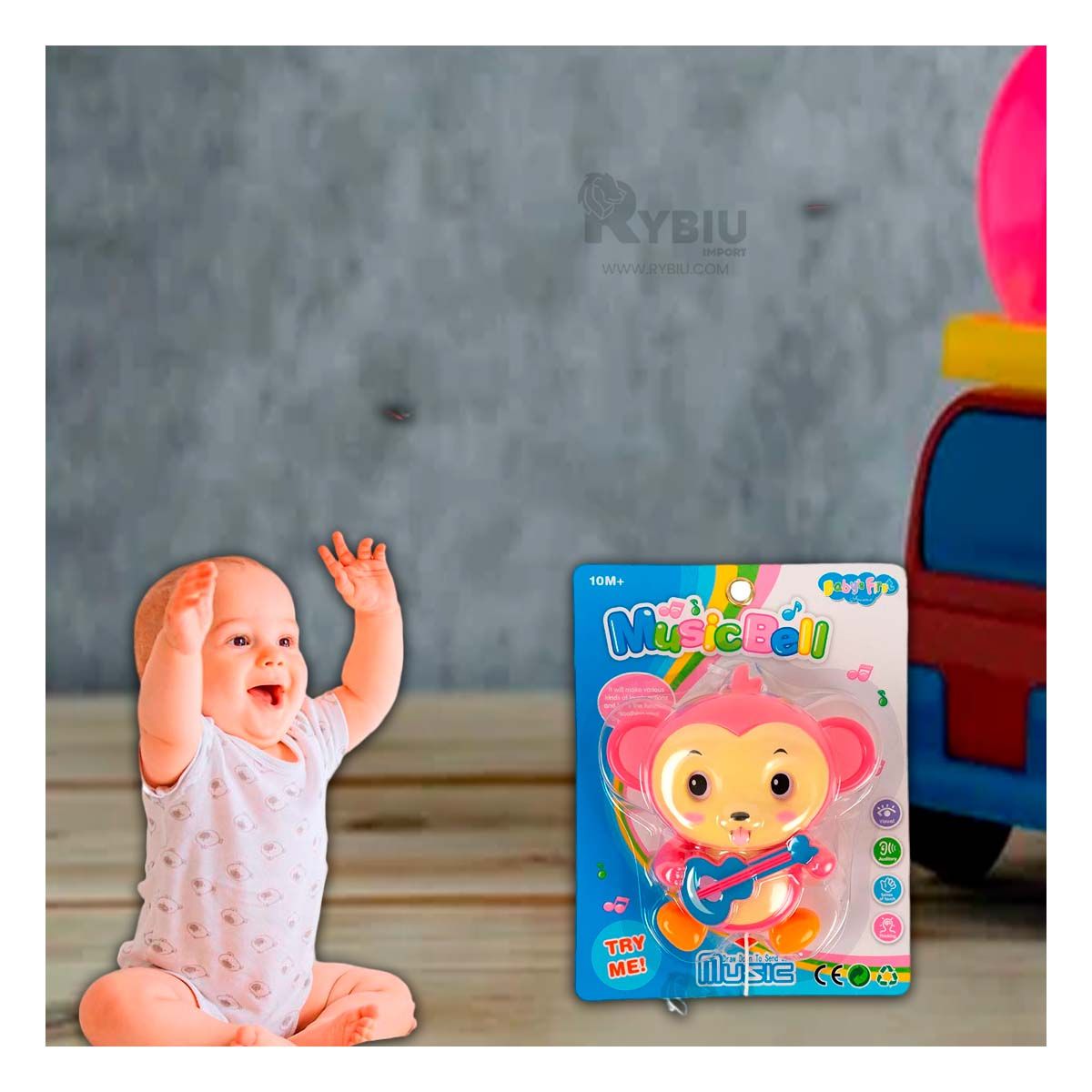 RYBIU IMPORT - Maraca para Desarrollar Sentidos Rosado Y+Post-it Adhesivos