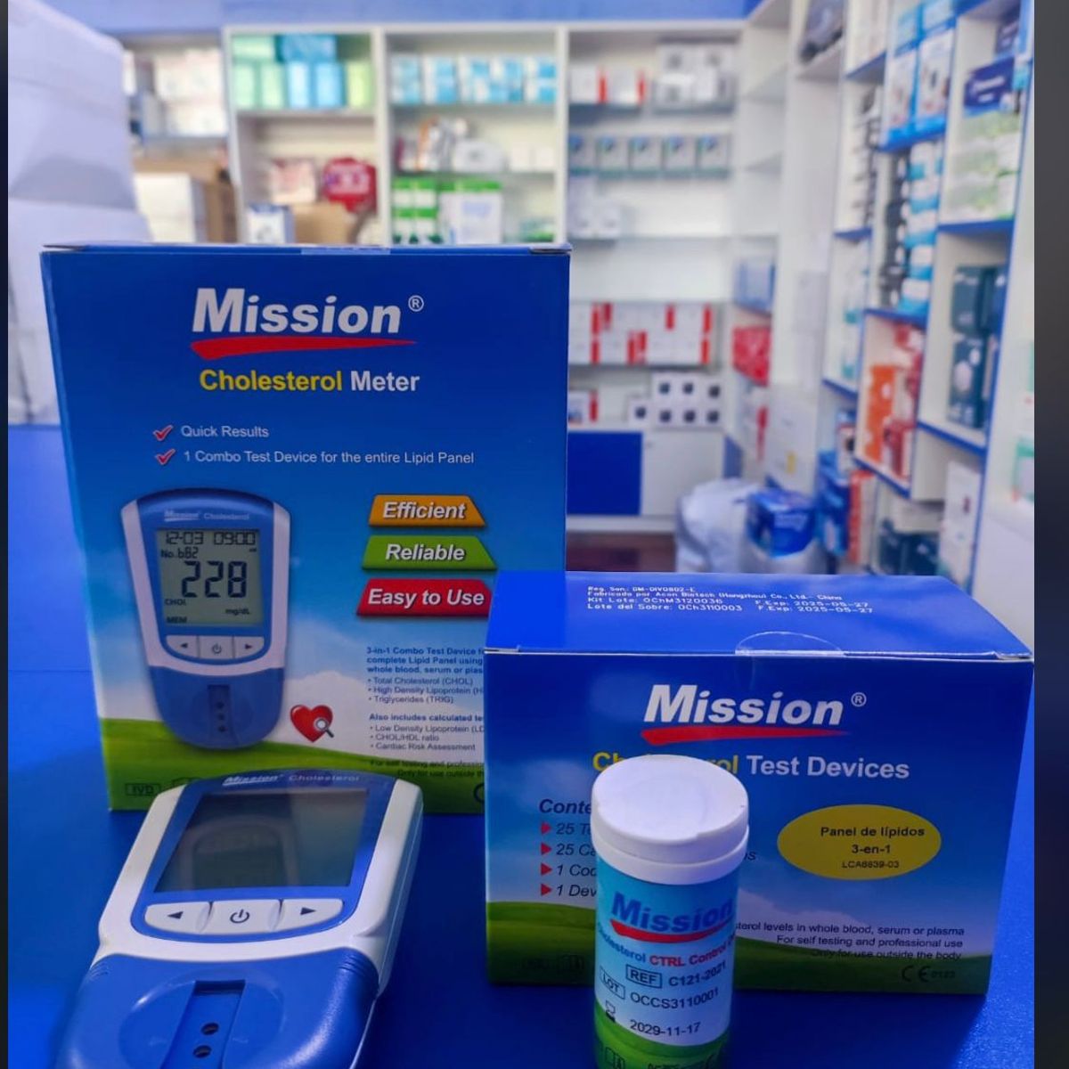 GENERICO - MEDIDOR DE COLESTEROL, TRIGLICERIDOS HDL MISSION CON 25 TIRAS