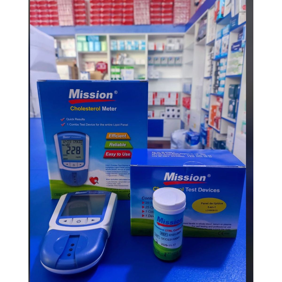 GENERICO - MEDIDOR DE COLESTEROL, TRIGLICERIDOS HDL MISSION CON 25 TIRAS