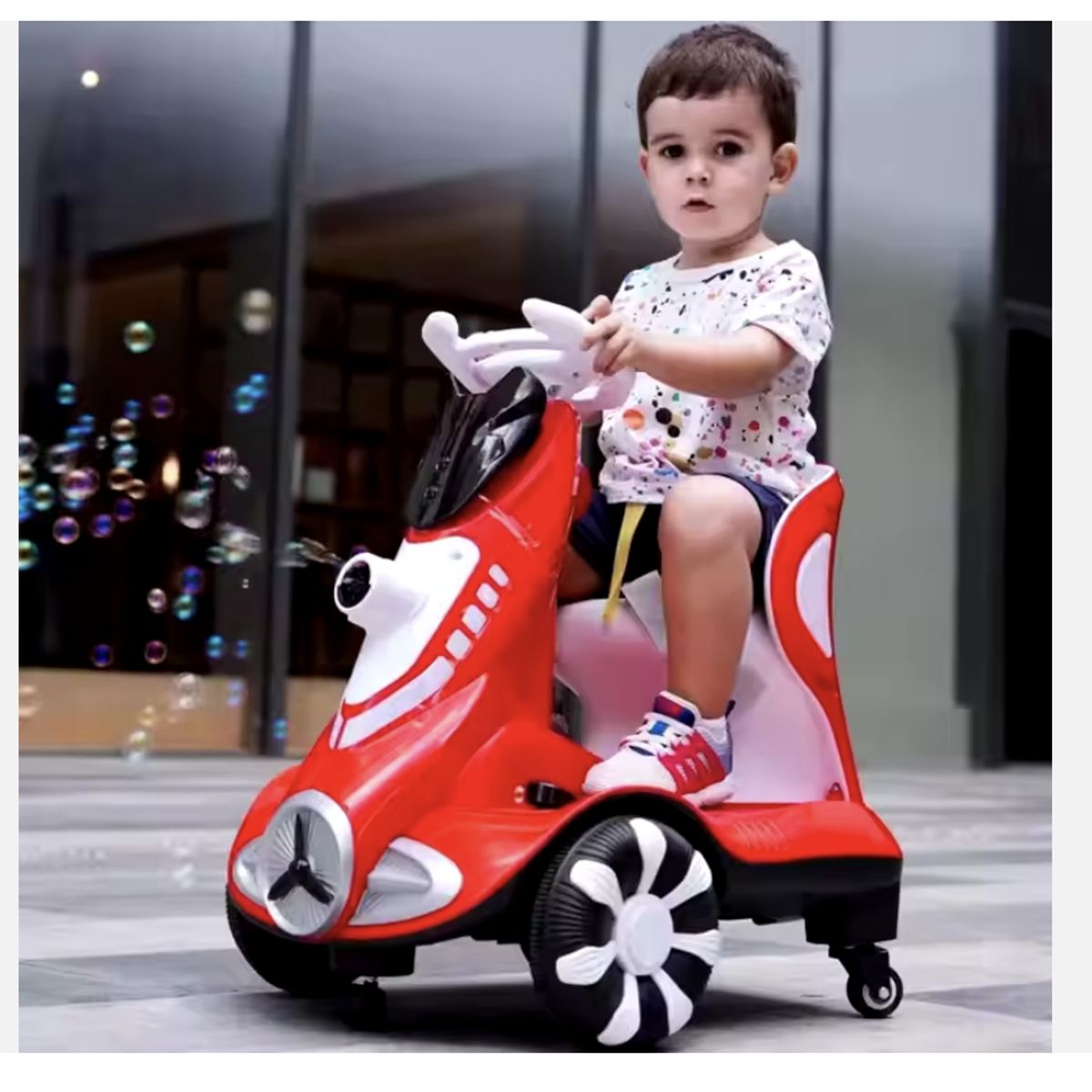 GENERICO - Carro Moto Eléctrico Robotin Lanza Burbujas Giro de 360°-ROJO