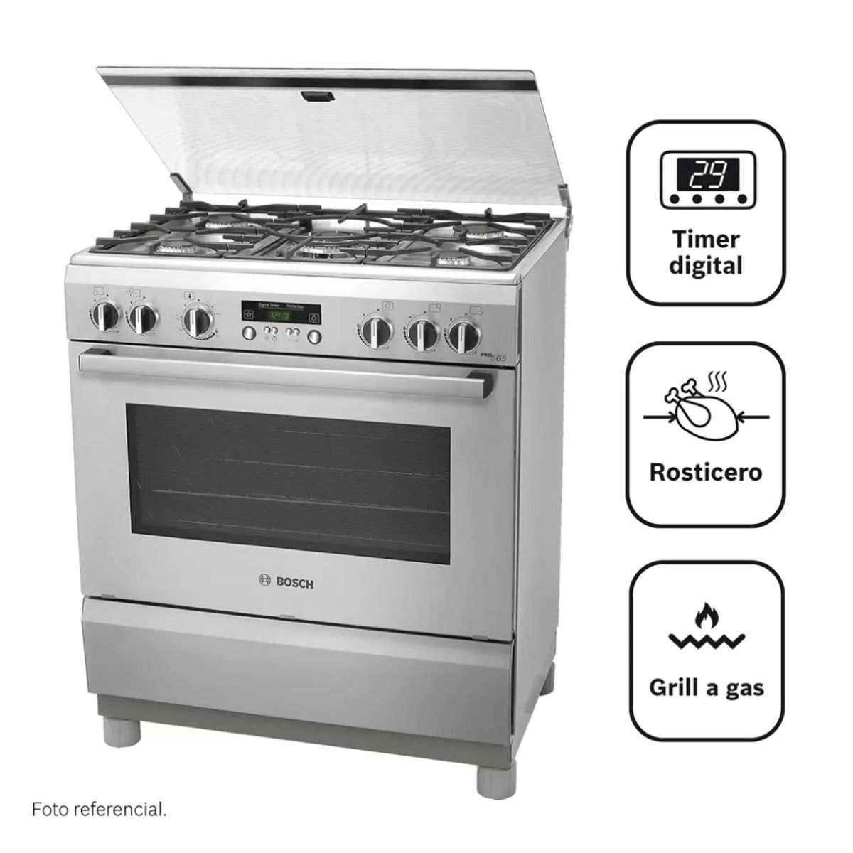 BOSCH - COCINA BOSCH PRO565 IX A GAS DE PIE 30"  5 QUEMADORES ACERO INOXIDABLE