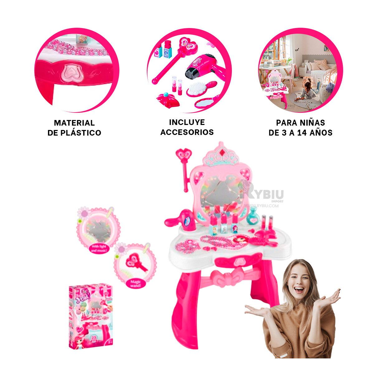 GENERICO - Mesa con Maquillaje para Niñas en Rosado Y+Post-it Adhesivos