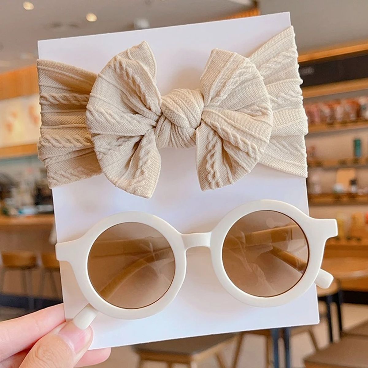 GENERICO - Gafas de sol redondas y lazo de algodón para niña White