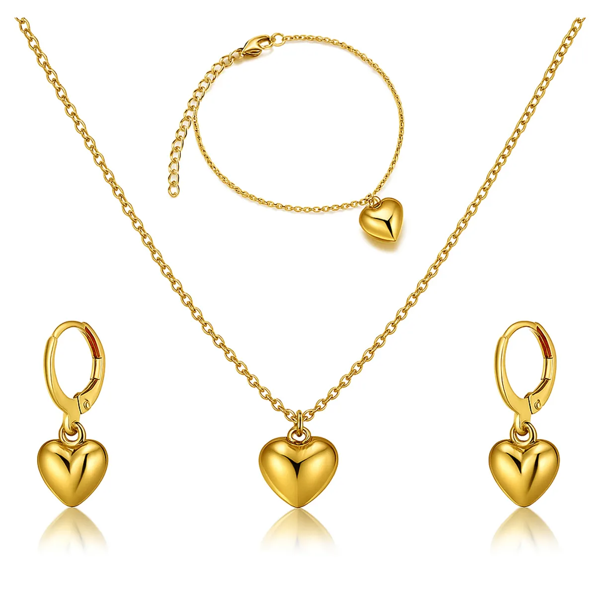 GENERICO - Set Collar + Pulsera + Arete corazón Golden mujer