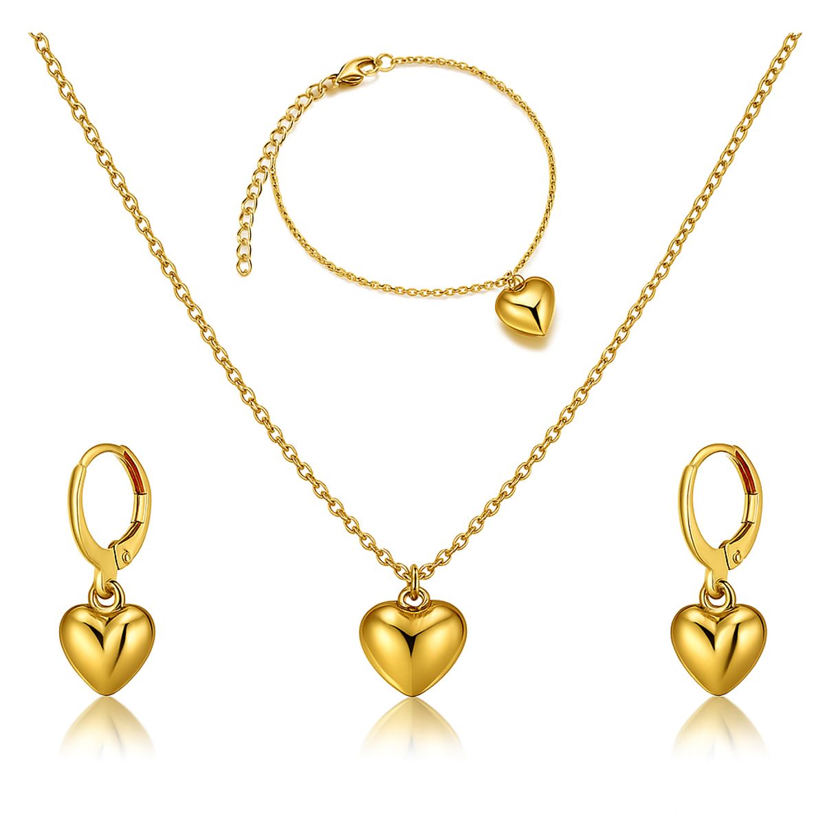 GENERICO - Set Collar + Pulsera + Arete corazón Golden mujer