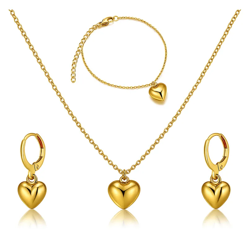 GENERICO - Set Collar + Pulsera + Arete corazón Golden mujer
