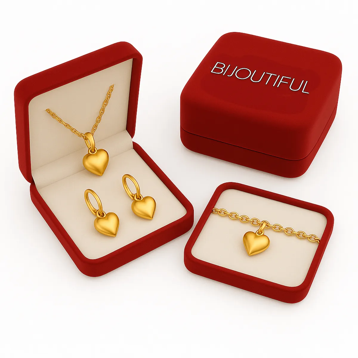 GENERICO - Set Collar + Pulsera + Arete corazón Golden mujer