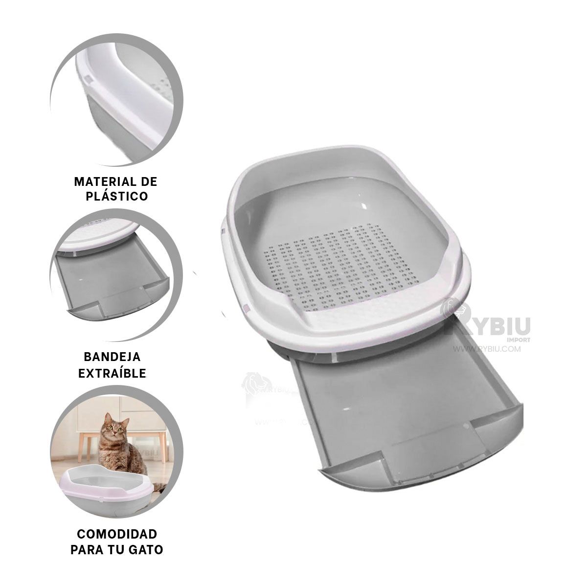 RYBIU IMPORT - Arenero para Gatos Ergonomico Color Gris Y+Regalo Agendita