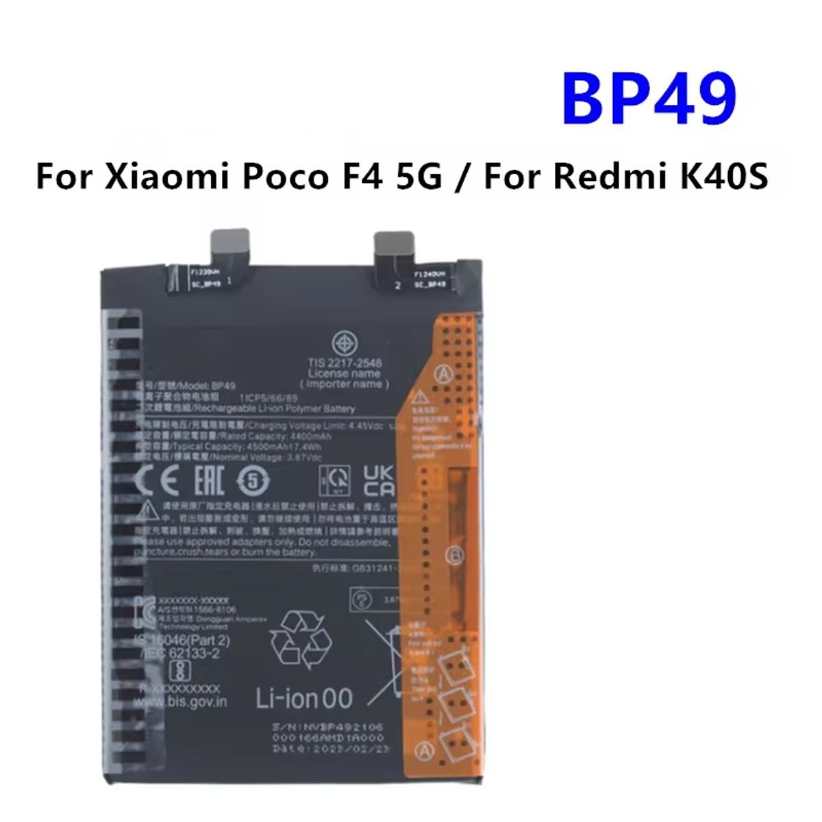 GENERICO - BATERIA  REDMI K40S - Poco F4 5G -  BP49  NUEVO