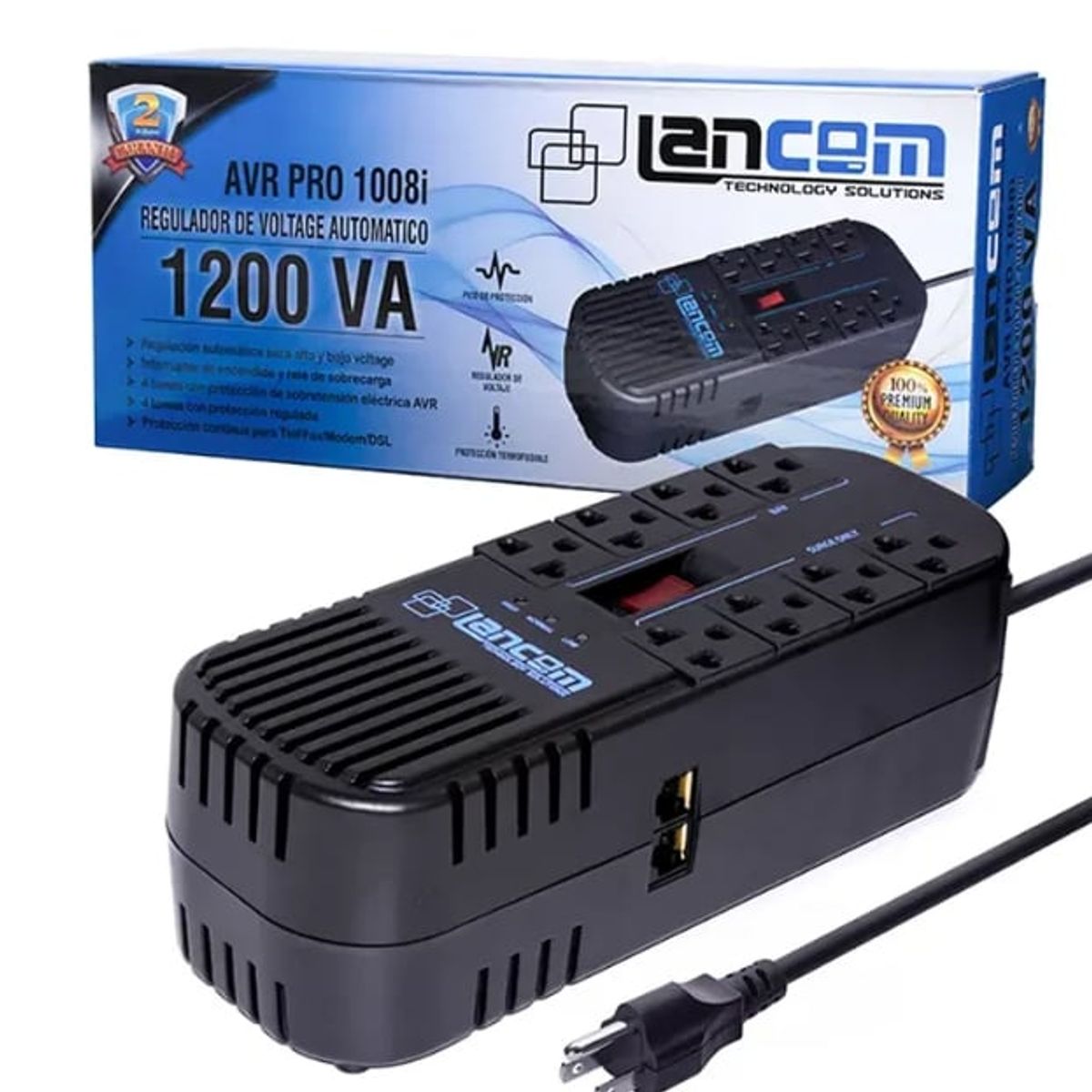 LANCOM - Estabilizador de Voltaje LANCOM AVR PRO 1008i 8 Tomas 1200VA 500w