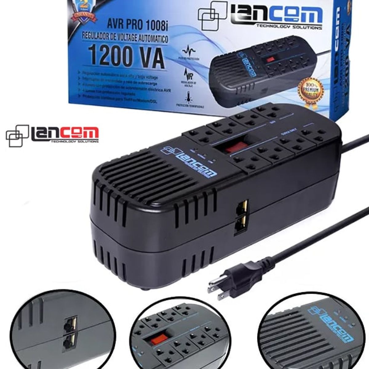 LANCOM - Estabilizador de Voltaje LANCOM AVR PRO 1008i 8 Tomas 1200VA 500w