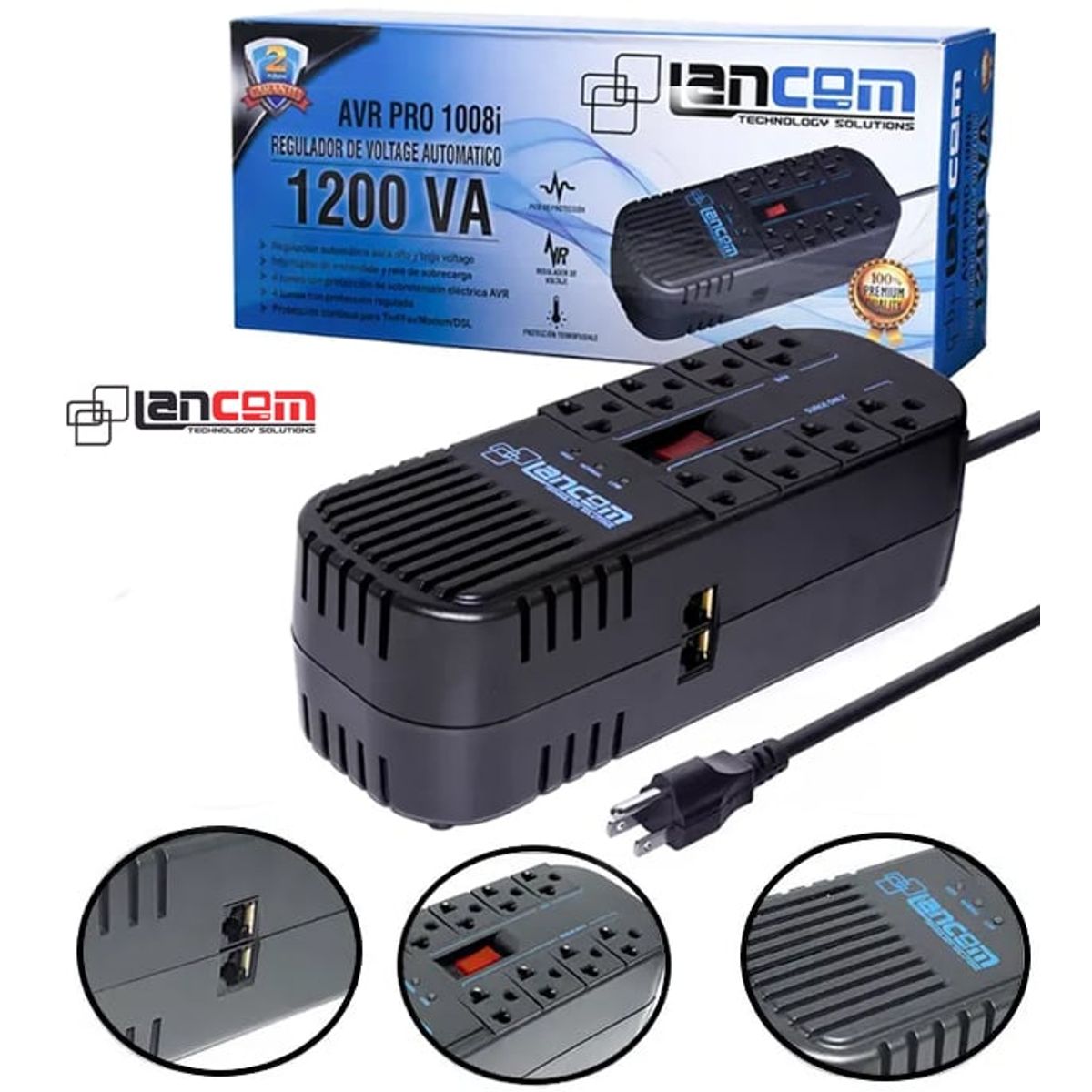 LANCOM - Estabilizador de Voltaje LANCOM AVR PRO 1008i 8 Tomas 1200VA 500w