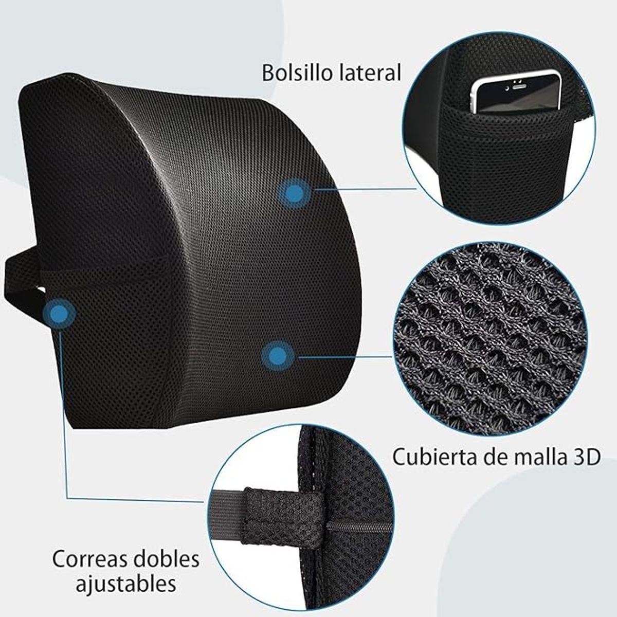 GENERICO - Kit ergonómico con GEL asiento y respaldar Negro