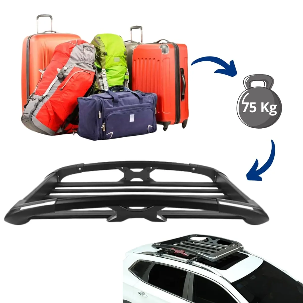 TECGO - Parrilla Portaequipaje Modelo X 160cm Negro Diseño Elegante