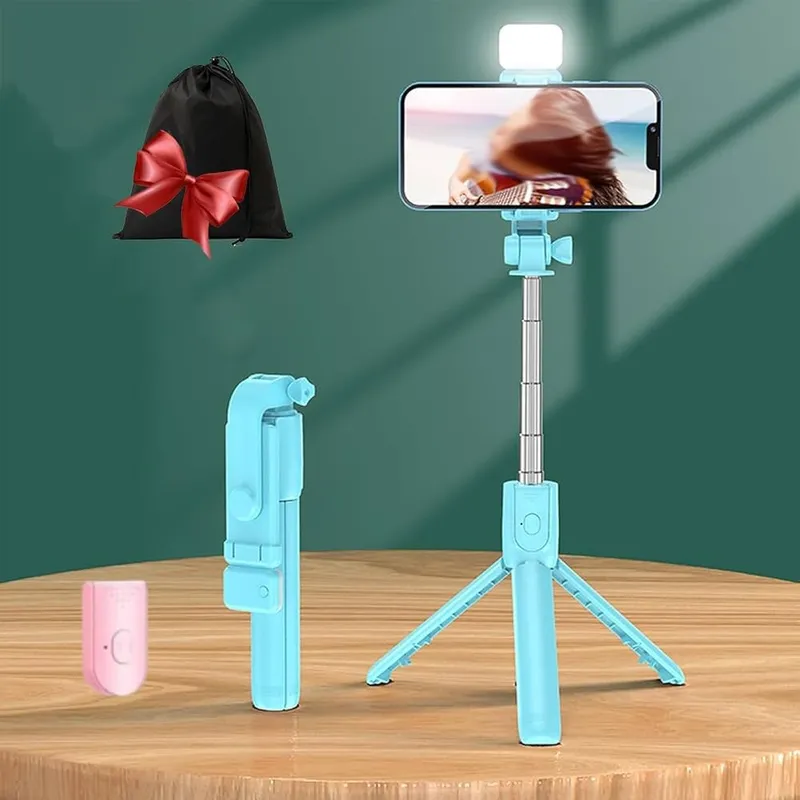 GENERICO - PALO SELFI CON TRIPODE INALAMBRICO  BLUETOOTH  Y CONTROL CELESTE