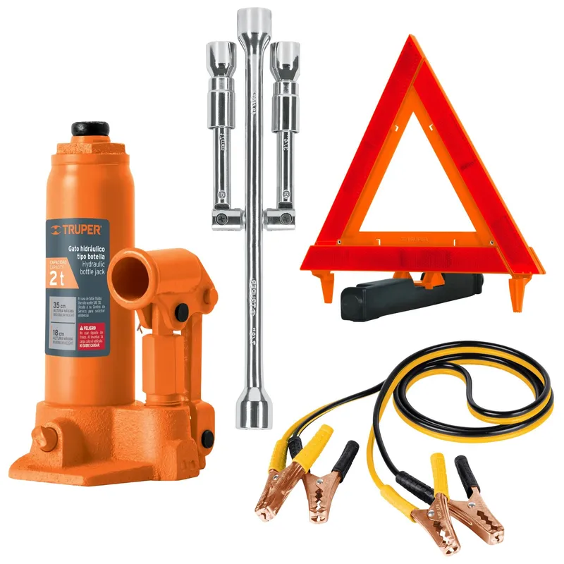 TRUPER - kit Gata 2Ton Llave de ruedas 14 Cables pasa corriente