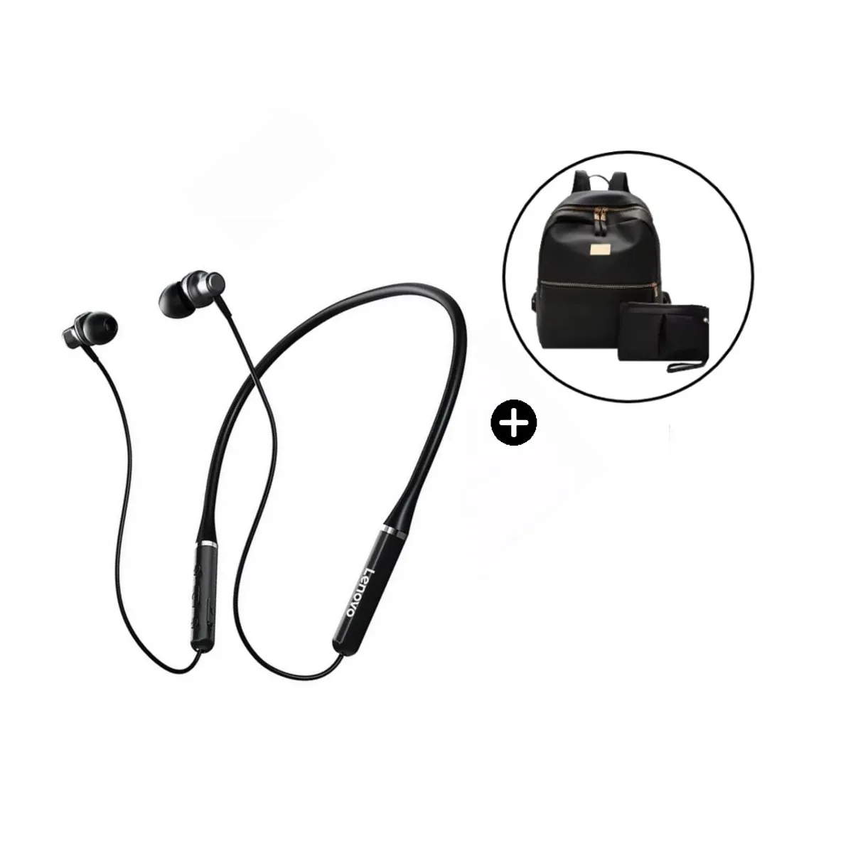 LENOVO - Audífono Lenovo HE05 BT+Mochila de Mujer 2 en 1 Oxford Brillante Negro