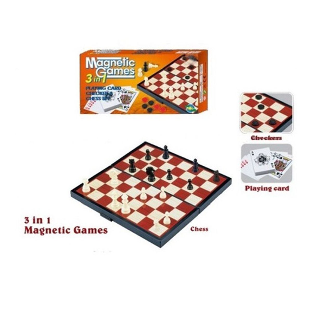 GENERICO - tablero de Ajedrez magnetico 3 en 1 cartas / damas