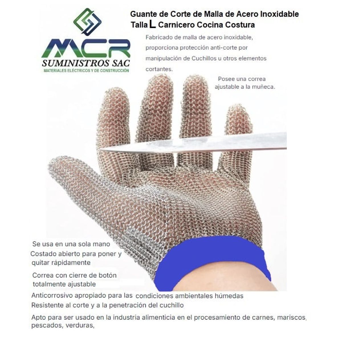 GENERICO - Guante de Corte de Malla de Acero Inoxidable L Carnicero Cocina Costur