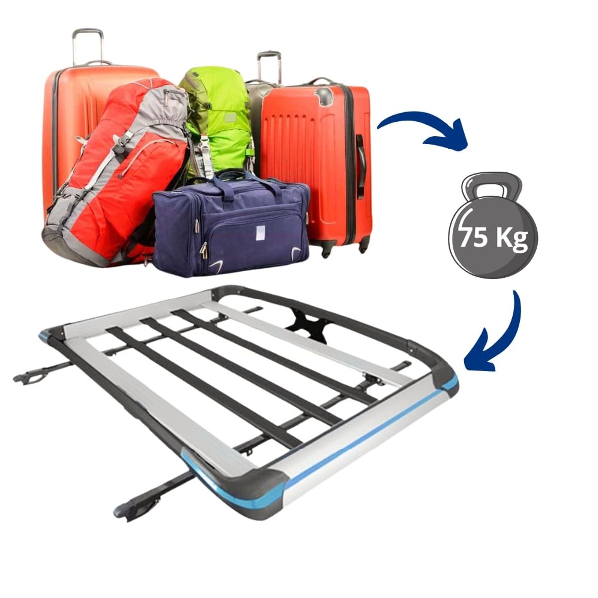 TECGO - Parrilla Portaequipaje Modelo X 140cm GRIS Diseño Elegante