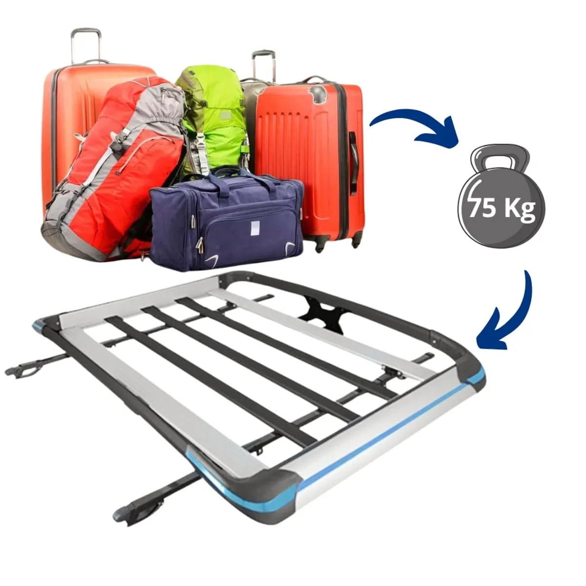 TECGO - Parrilla Portaequipaje Modelo X 160 cm GRIS Diseño Elegante